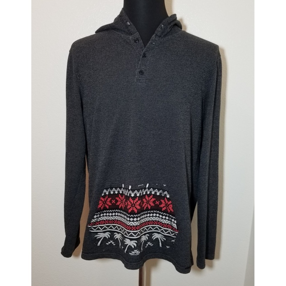 On The Byas Mens Large Gray Hoodie Aztec Palm Trees Southwestern Street Beach